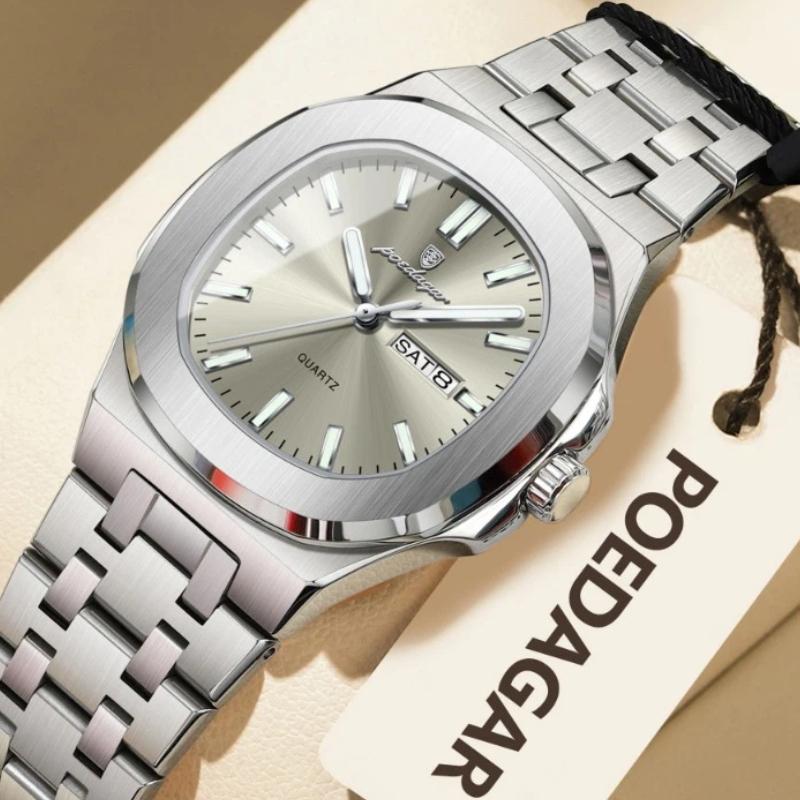 POEDAGAR Square Woman Watch Date Week Waterproof Luminous Ladies Watch Stainless Steel Quartz Fashion Watches Gift