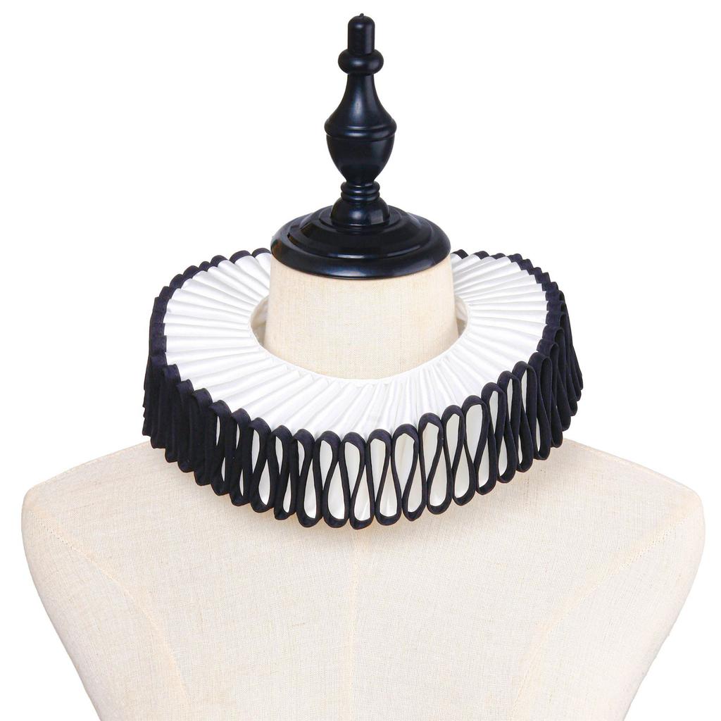 Medieval Victorian Ruffled False Collar with Black Trim for Halloween Party Renaissances Clown Cosplay Choker Neck Ruff