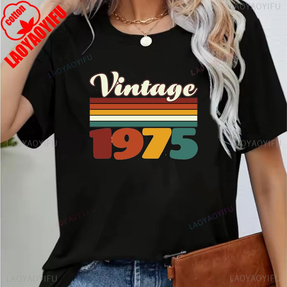 Vintage 1975 Funny 50Th Birthday Gifts 50 Years Old Retro Print T-Shirt Short Sleeve Crew Neck Casual Top for Summer & Spring
