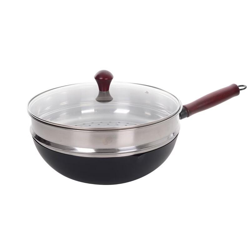 Zhi Shi 32cm Refined Iron Wok with Lid and Steamer