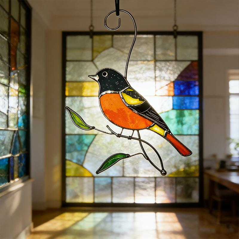 Hand Painted Vintage Glass Bird Suncatcher Hanging Ornament Handmade Art Deco Home Garden Wall Window Decoration Festival Gift