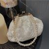 Embroidered Evening Handbags Pearl Chain Shoulder Bag All-Match Clip Dinner Party Clutch Purse Luxury Women Messenger Bags White