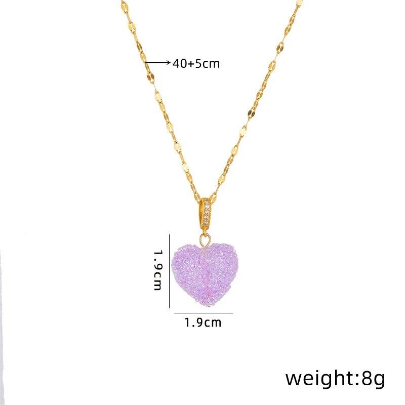 1 Pcs Romantic Candy Colored Love Copper Pendant Stainless Steel Chain Combination Of Temperament Peach Heart Necklace