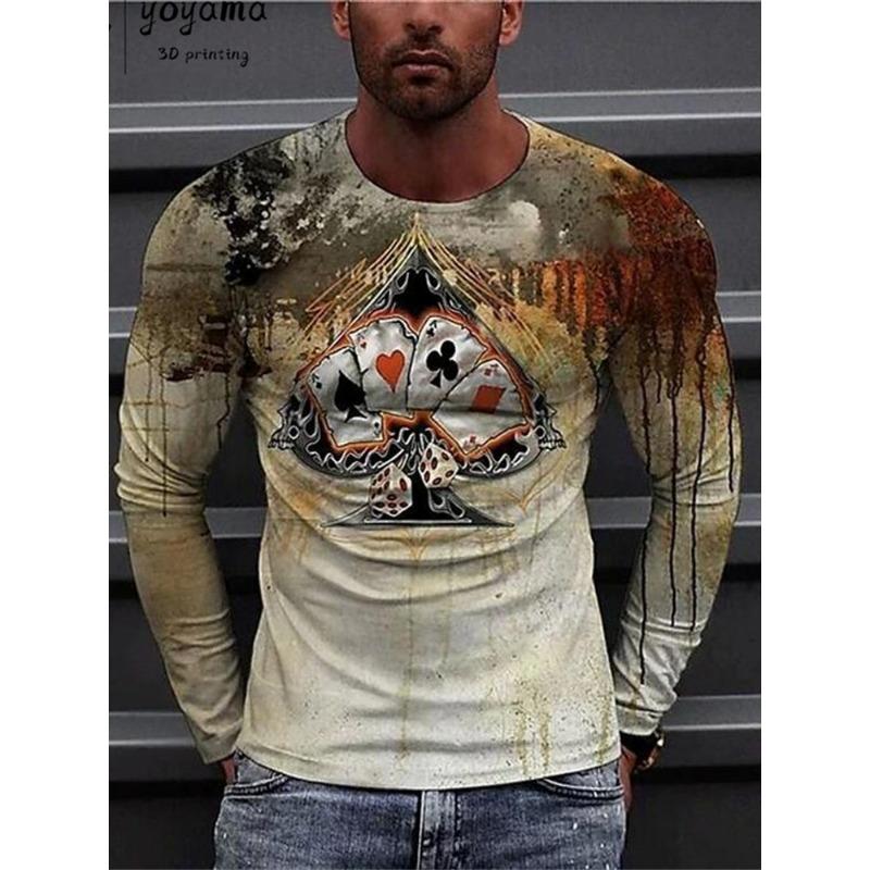 

Покерный принт Мужская одежда Модная мужская футболка с длинным рукавом Повседневная футболка Мужские простые футболки для мужчин Покерные графические футболки 6XL