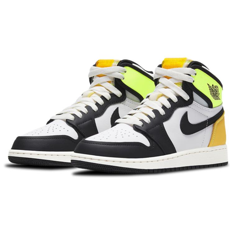 New Jordan 1 Retro High White Black Volt University Gold GS 575441-118
