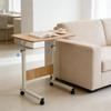 Height-Adjustable Mobile Laptop Desk – Rolling Computer Table with Lockable Wheels – White & Wood – 40 x 40 x 70-90 cm