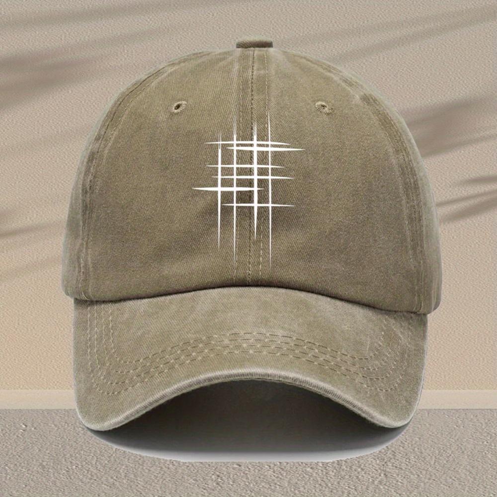 Mens Vintage Washed Baseball Cap Adjustable Lightweight Retro Geometric Line Print Design Casual Hat for Casual Attire Mult