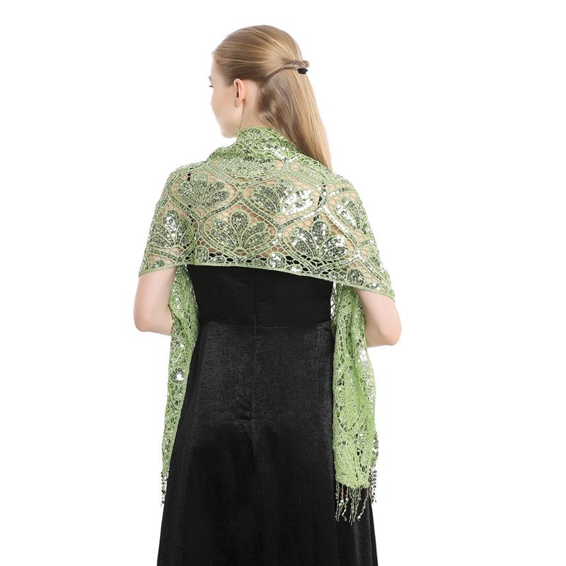 

Блестящий шарф 1920-х годов для женщин, сетчатая накидка с пайетками и бахромой, вечерняя шаль, накидка зелёный