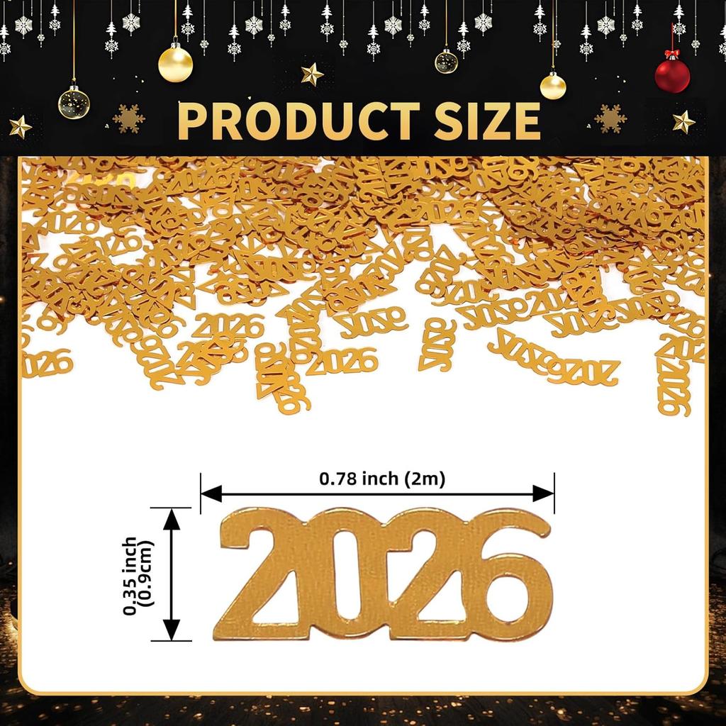 500 Pcs New Year 2026 Confetti, Gold 2026 Table Shiny Confetti Glitter for Happy New Year Decorations 2026 New Years Eve Table Decorations