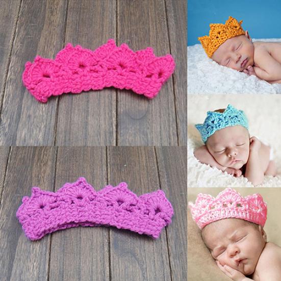 Cute Newborn Baby Girl Boy Crochet Crown Tiara Headband Knitted Headwear