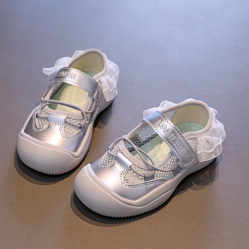 Kids Sports Sandals, Mesh Closed-Toe Sandals for Girls, Summer Single Mesh Soft Sole Princess Shoes for Toddler Little Girls