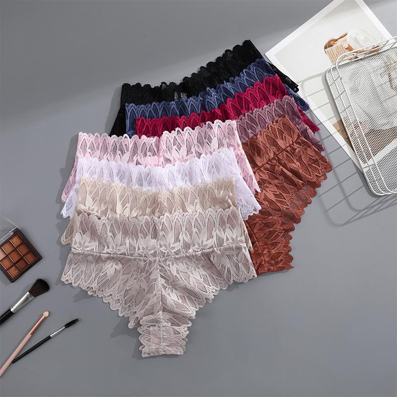 3PCS/Set Women Floral Lace Panties Sexy Perspective G-String High Waist Underpants Female Breathable Intimates Lingerie