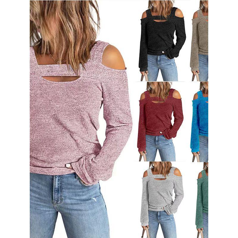 Loose and Performed Long-Sleeve T-shirt European and American Loose Hollow Long Sleeves Shirt