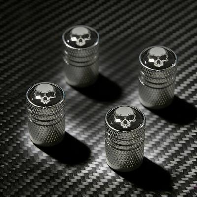 4 Pezzi Tappi Stelo Valvola Pneumatici in Alluminio, Emblema Teschio Anti-Corrosione Tappi Aria Ruote Auto, Coprivalvole Pneumatici Antipolvere Universali