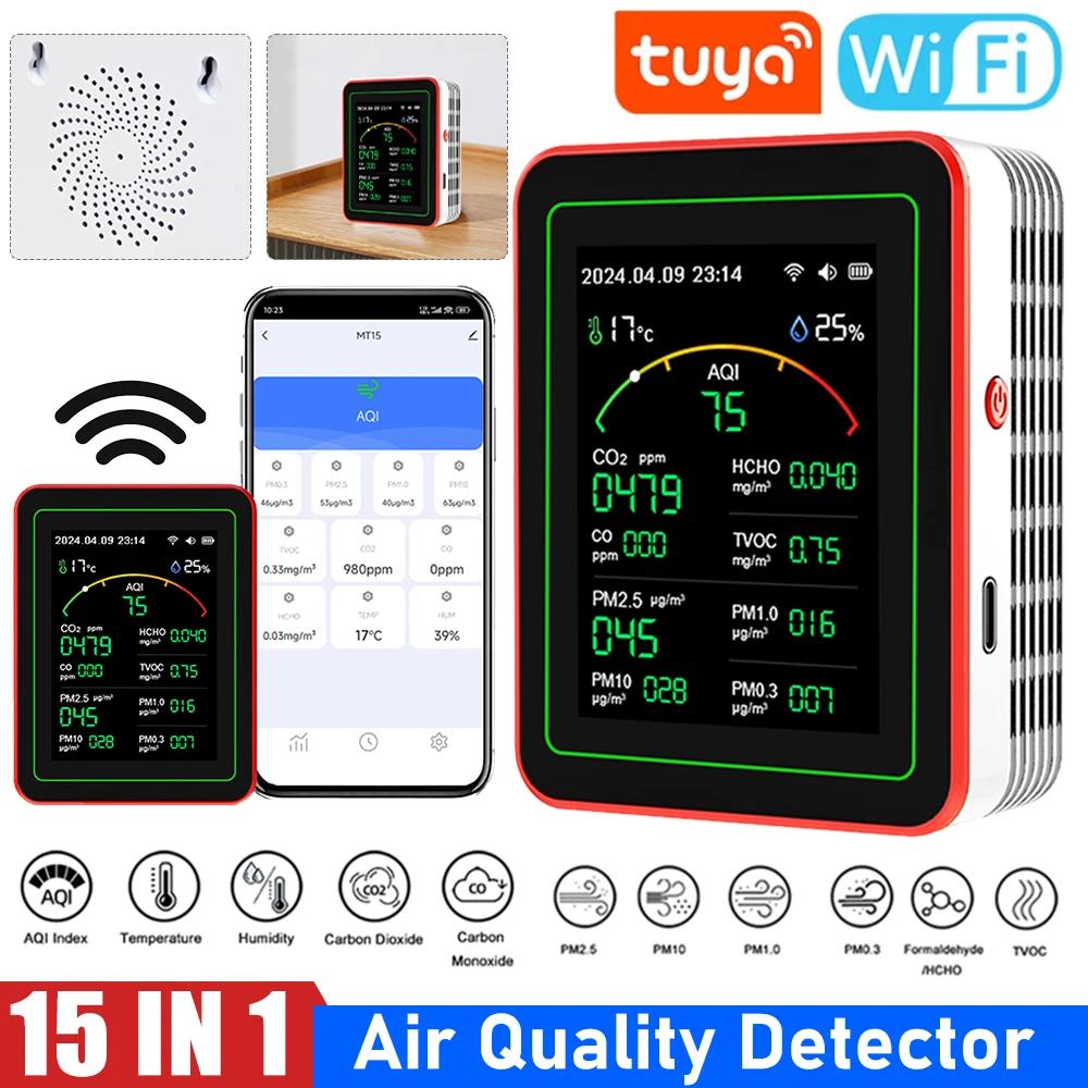 NEW 15 In 1 Air Quality Monitor WiFi Carbon Dioxide Detector CO2 Meter CO TVOC HCHO PM2.5 PM1.0 PM10 Temperature Humidity Meter