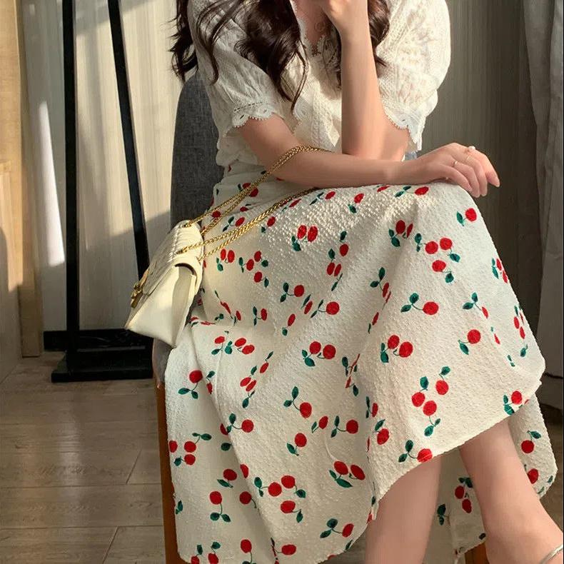 

Юбка миди с цветочным принтом, женская летняя юбка А-силуэта с высокой талией, шифоновая юбка средней и длинной длины, студенческая длинная юбка XL