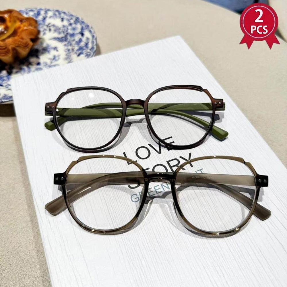 

2 Pcs Elegant Fashion Reading Glasses Round Foldable Anti Blue Light Eyeglasses High Quality Comfort Presbyopia Lenses Eyewear +100