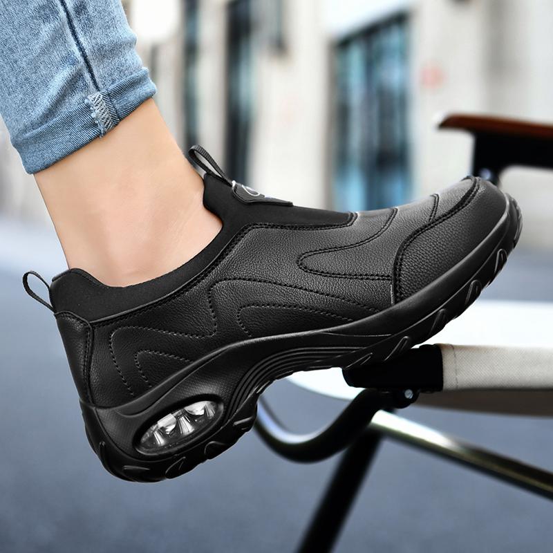 Fashion Air-cushion Walking Shoes for Women PU Leather Casual Sports Shoes Waterproof Ladies Slip-on Outdoor Shoes