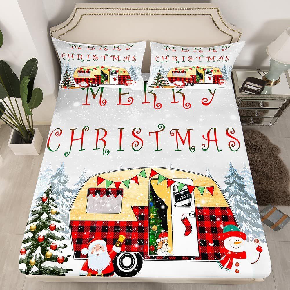 Christmas-Themed Pattern Mattress Three-Piece Digital Printing Mattress Bedding Set Adult Children