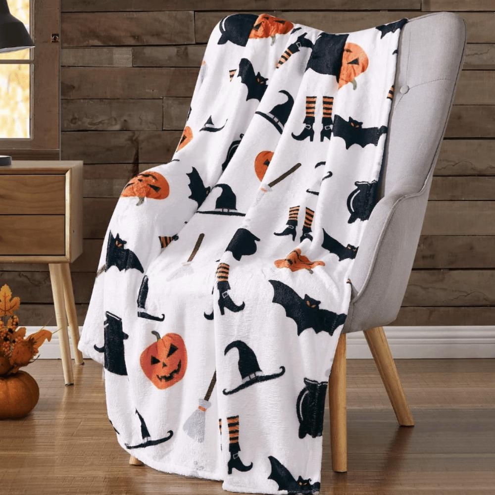 Soft Office Nap Blanket Bat Ghost Print Sofa Throw Blanket Cozy Halloween Flannel Blanket Bed Room