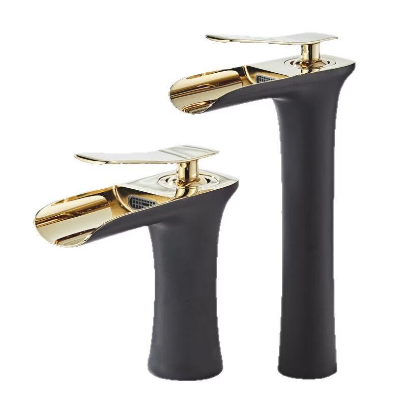 TLXT Black Gold Deck-Mounted Bathroom Basin Faucet with Hot & Cold Water