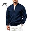 Everyday Basic Sportswear Men Casual Baseball Coat, Lightweight Multi-Pocket Windbreaker, Solid Color Outerwear Outdoor Windbreaker with Stand Collar,