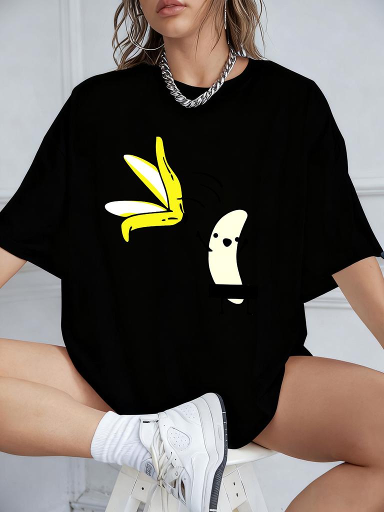 Cartoon Banana Dancing Prints TShirts Womens Cotton Summer Short Sleeve Tops Comfortable Loose ONeck T Shirt Casual Clothes