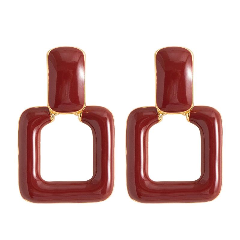 French elegance temperament small fragrant bride festive red dripping geometric square earrings exquisite high-end earrings