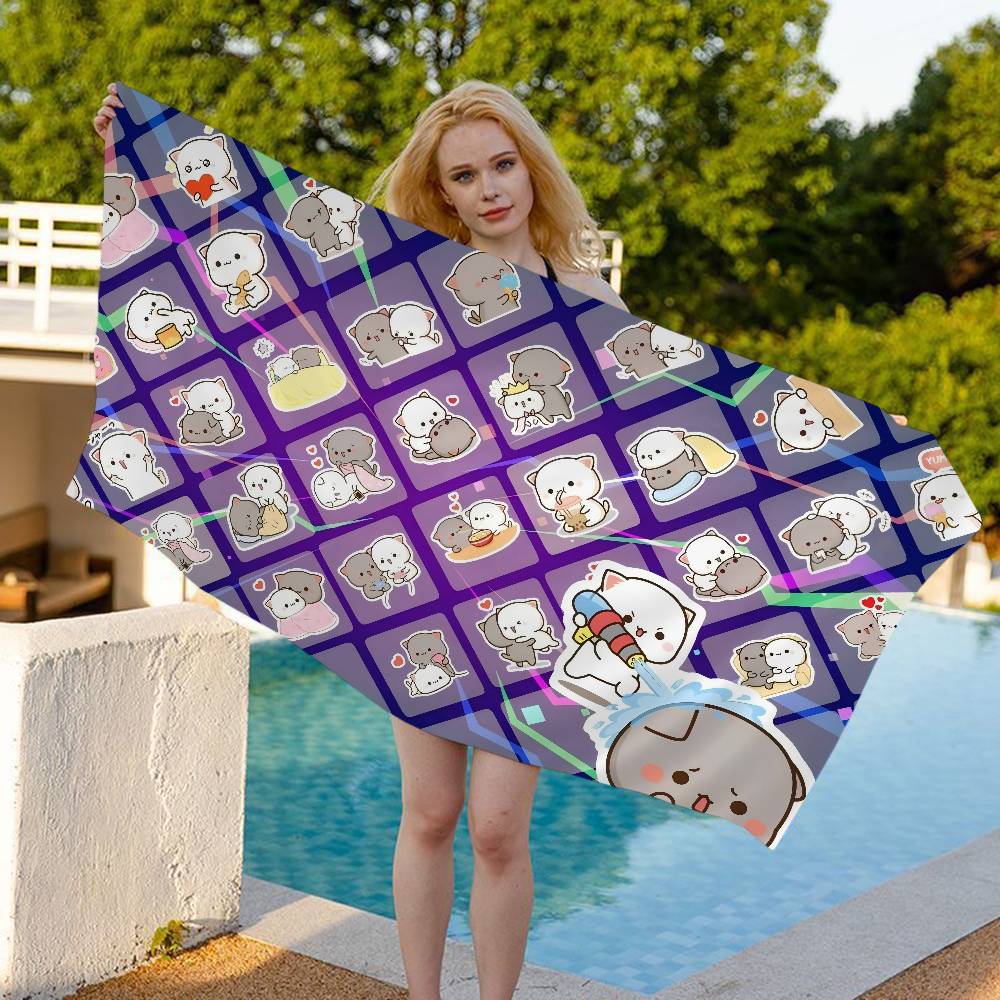 Cute blue Peach Mochi Cat Anime Beach Swimming Towel Soft Absorbent Washcloth Children's Gifts For Kids Travel Camping Gym