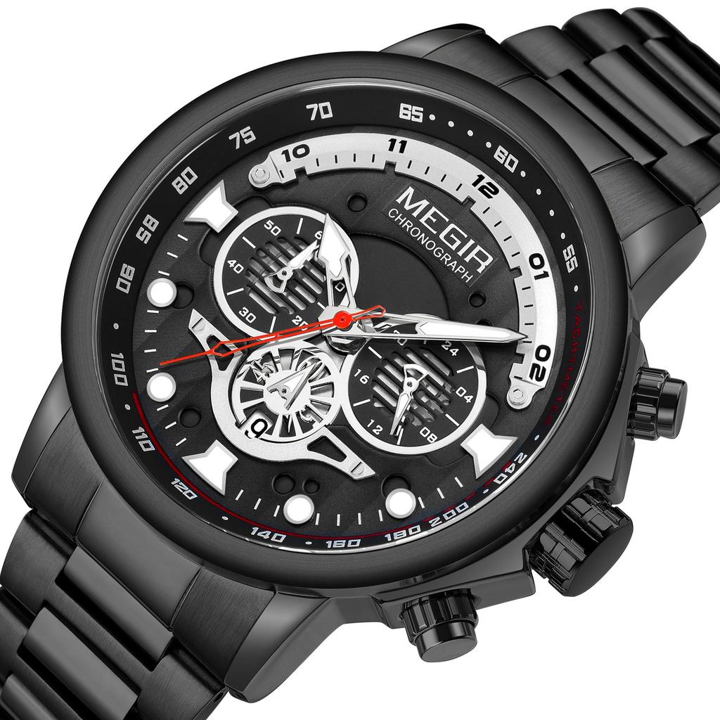 MEGIR 48MM Big Dial Men Watch Luxury Stainless Steel Waterproof Luminous Quartz Chronograph Sport Wristwatch Male Clock Reloj Hombre 2223