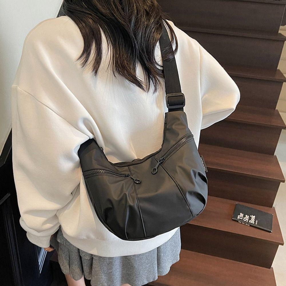 Pouch Black Crossbody Bag Oxford Cloth Solid Color Waterproof Shoulder Bag Large Capacity Smooth Sports Fitness Bag Jogging
