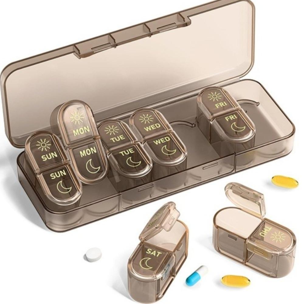 Portable 7 Days Am & Pm Pill Organizer 2 Times a Day Medicine Organizer Weekly Pill Case Moisture-proof Medicine Box for Travel