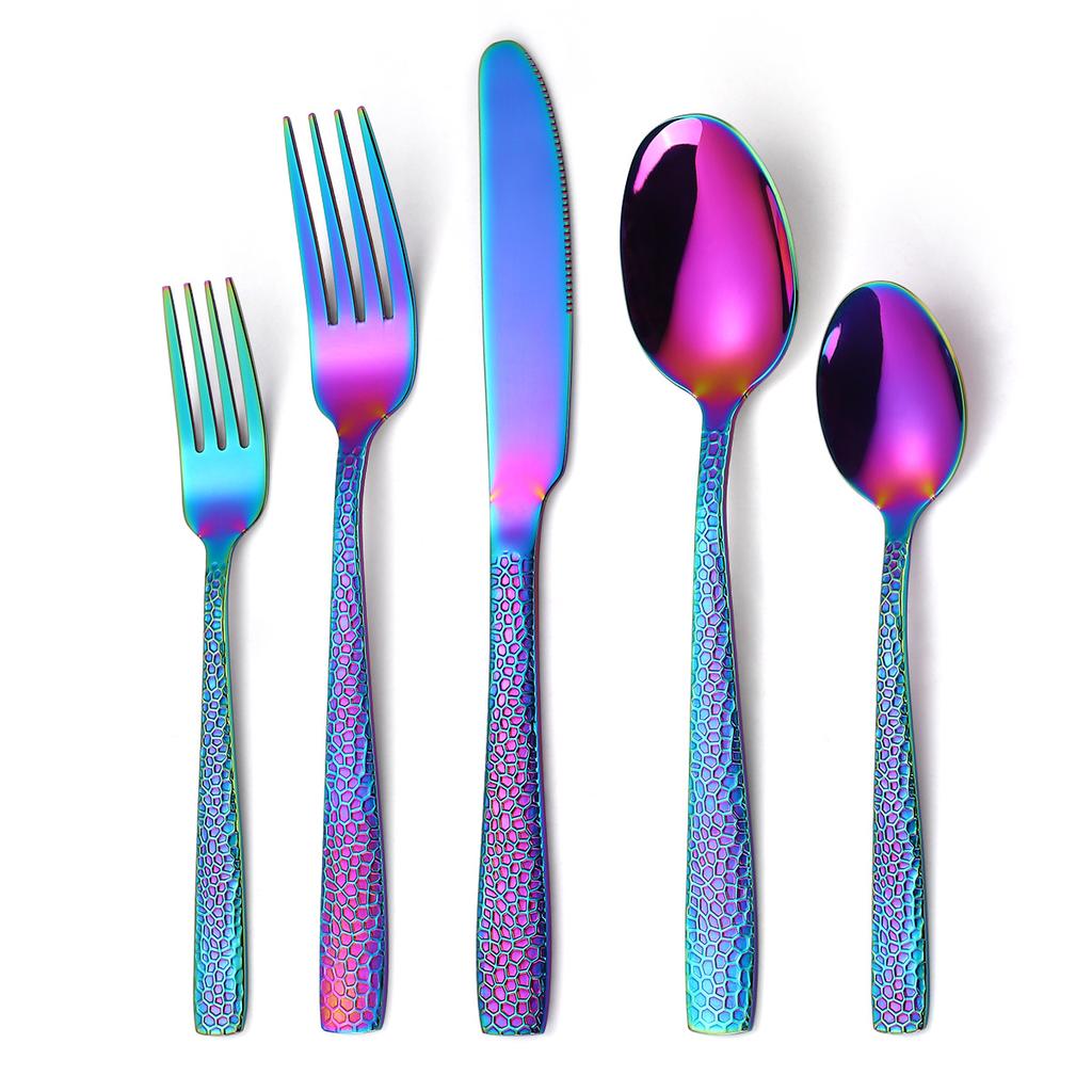 Nerezová Ocel Černá Kladívková Stolní Nůž Vidlička Lžíce Sada Západní Jídlo Dezert Denní Potřeby YSH-17-5KS