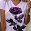 Sommer Damen 3D-Druck V-Ausschnitt T-Shirt Mode Vielseitig Atmungsaktiv Trend Lässig