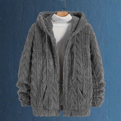 New Autumn and Winter Fur Coat Texture Casual Hooded Solid Color Men's Top Cardigan Sweatshirt Jacket