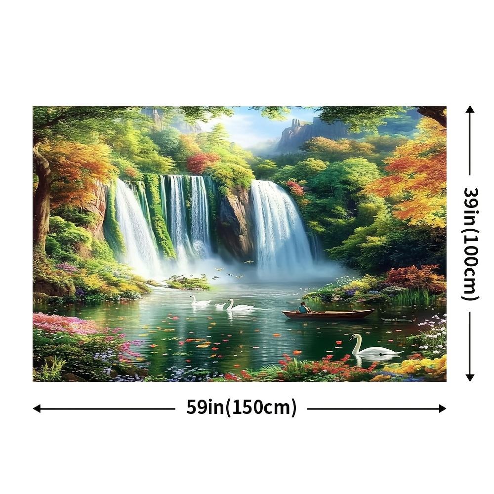 1 piece charming waterfall and lake scenery background with autumn leaves and wildlife - versatile for all occasions