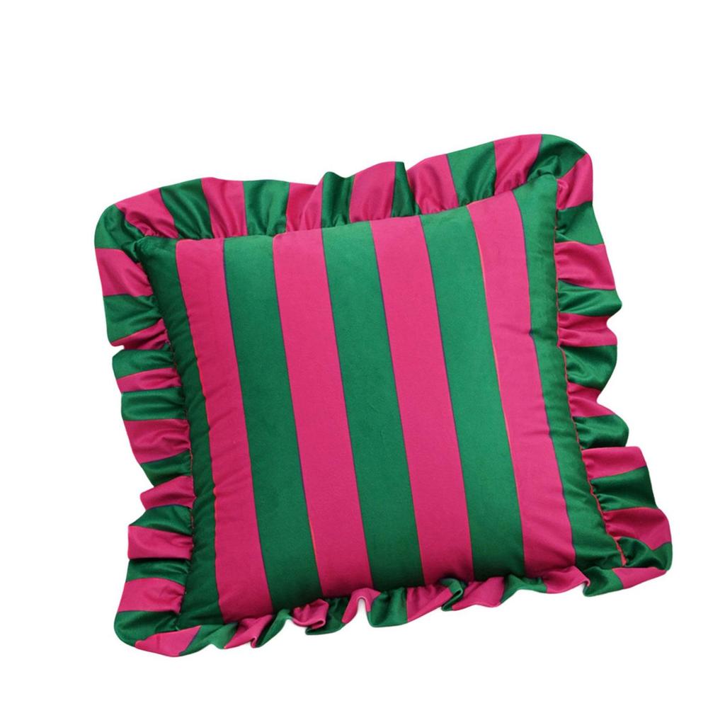 Stylish Square Pillow Cover With Ruffled Trim and Striped Pattern Design Throw Cushion Case For Sofa Bedroom Decors