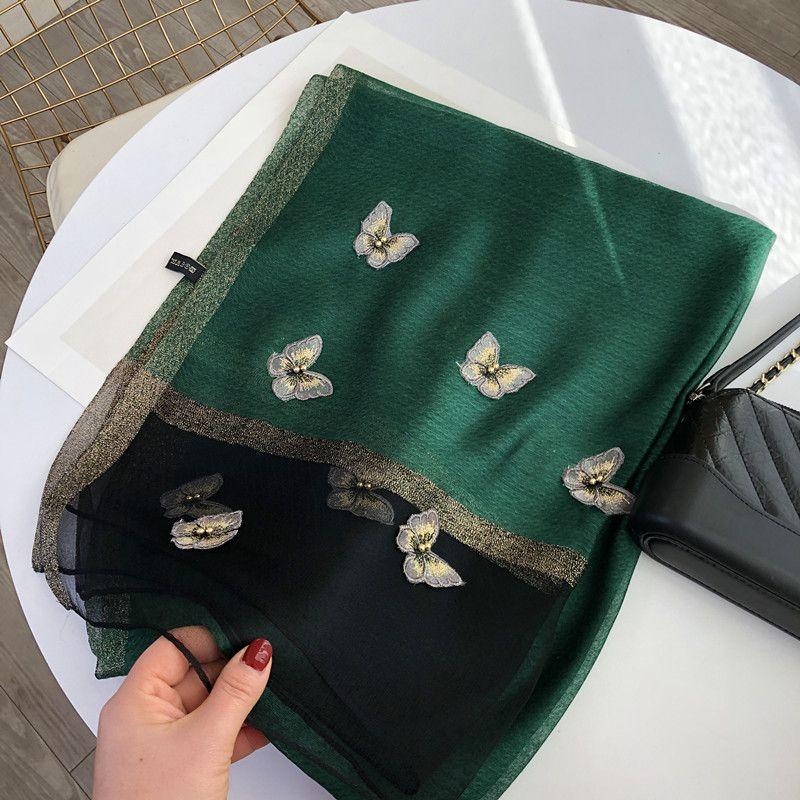 Schal Schal Bestickter dreidimensionaler Schmetterling Dünner und langer Seidenschal Damenschal