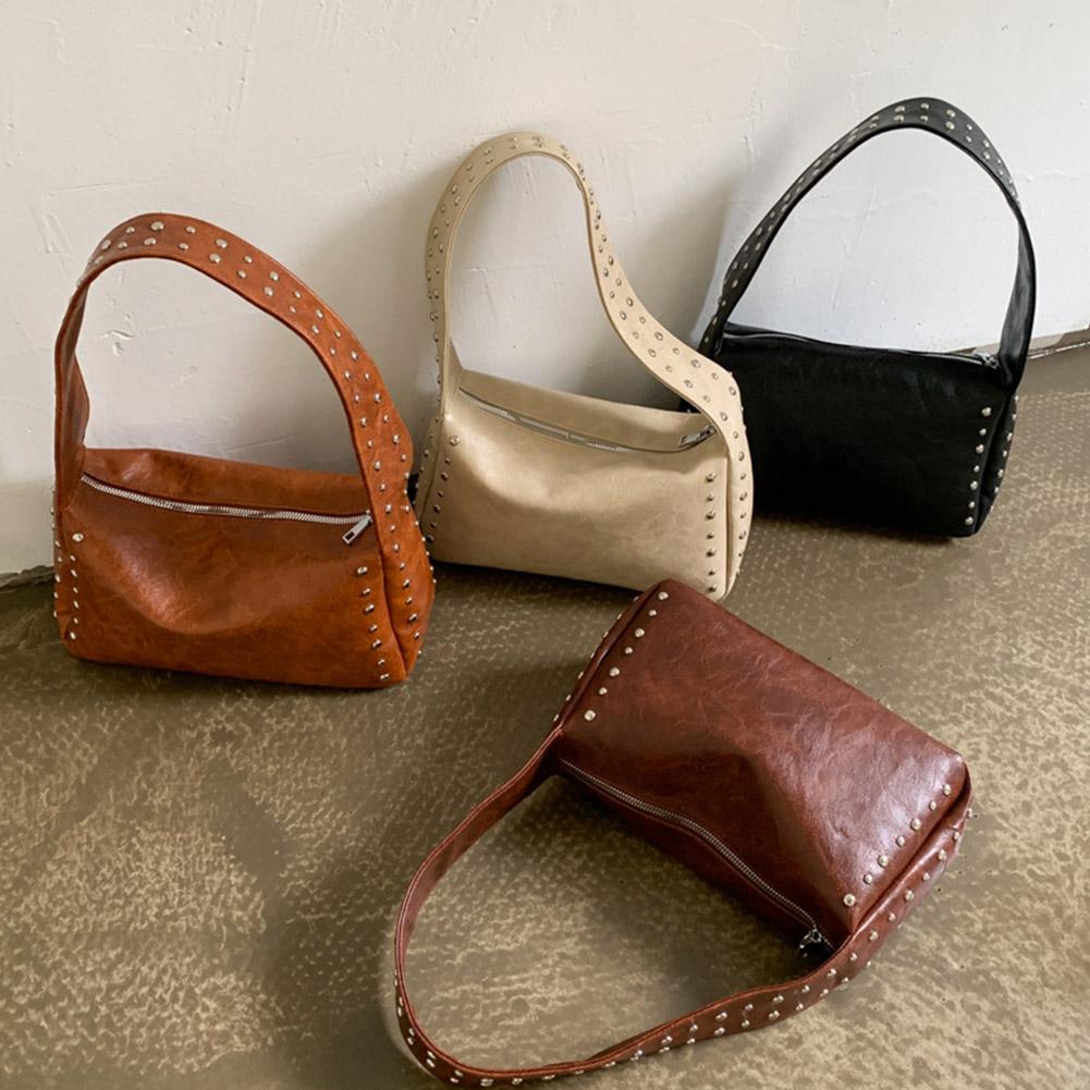 Retro Rivets Single-shoulder Bag Fashion Large Capacity Women's Hand-held Underarm Pouch Dumplings Wrapped Commuting Bag