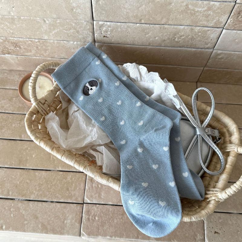 Female Autumn Versatile Cartoon Cute Puppy Embroidery Boneless Drum Pile Pile Cotton Socks