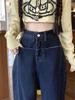 Women's Fleece-Lined Wide-Leg Jeans: Cozy Autumn/Winter Style, Scimitar Design, Plus Size, Ideal for Pear Shapes, Floor-Length.