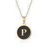 English letter oiled necklace, European and American trend titanium steel chain, round gold letter pendant collarbone chain