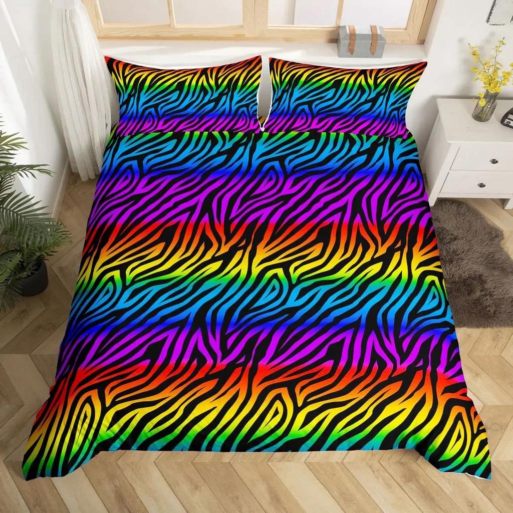 Queen Bedding Set Zebra Stripes Duvet Cover Red Glitter Lips Comforter Cover Girls Women Black White Leopard Print Duvet Set