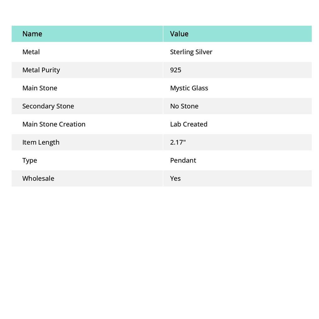 Mystic Glass Gemstone Handmade 925 Sterling Silver Jewelry Pendant 2.17" W7e61