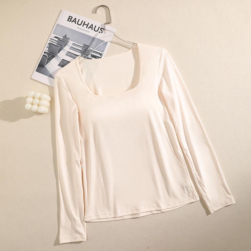 

Warm Double-Sided Mousse Velvet Base Layer Top with Chest Pads - Long-Sleeved, High Elasticity, Bra-Free Comfort for Autumn & Winter. M (Weight 80-120 Jin)