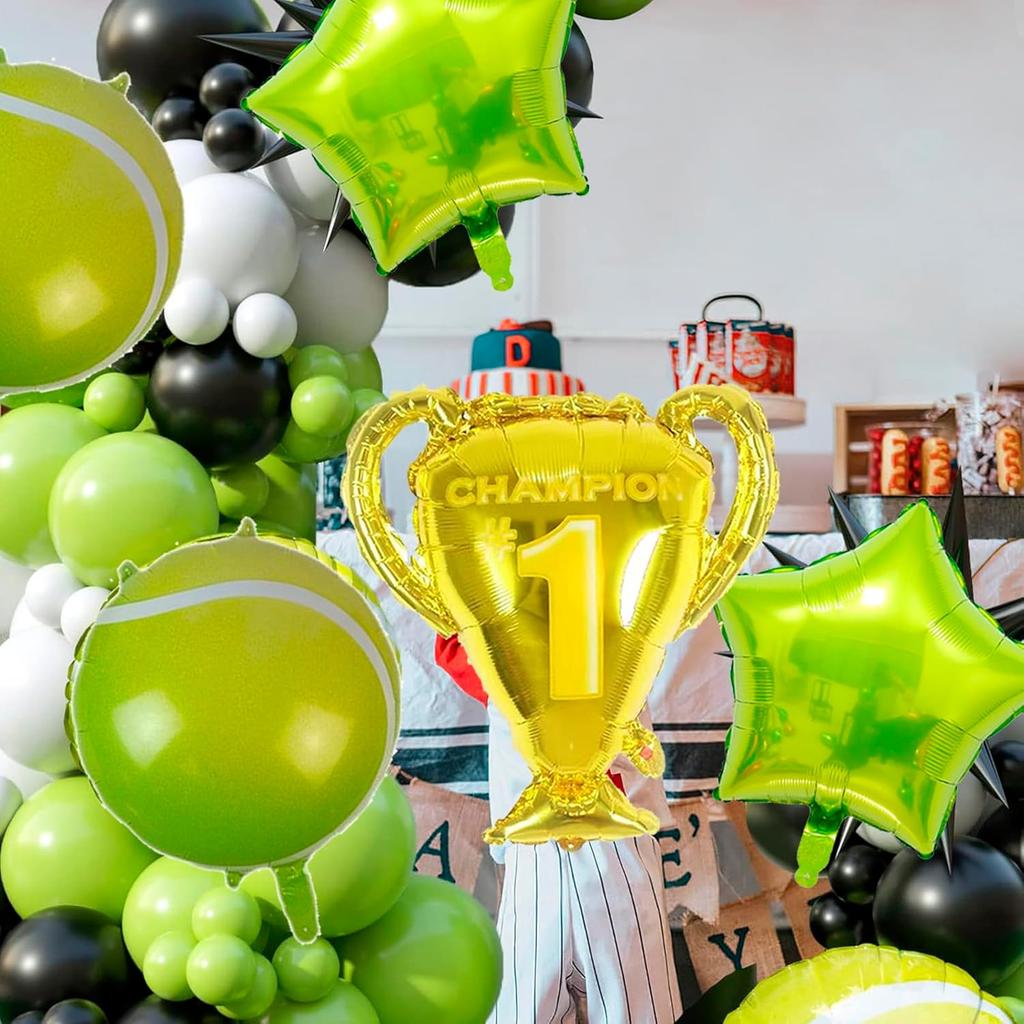 10Pcs Tennis Balloons Tennis Ball Foil Mylar Balloons for Boy Girl Tennis Birthday Party Decorations