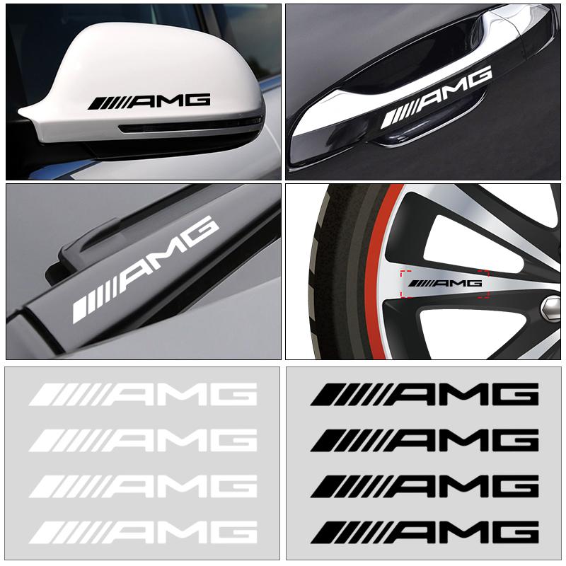 4Pcs Car Door Handle Stickers Tire Rear View Mirror Decals For Mercedes Benz AMG GLE GLS GLC CLA GLB ML C500 C200 C300 W204 W206 W205 W212 W203