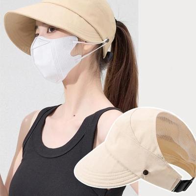 Damen Sommer Leerer Oberteil Sonnenhut Einfarbig Pferdeschwanz Faltbare Sonnenschutzhüte Lässig Weiblich Mädchen Outdoor Golf Sport Visor Kappe