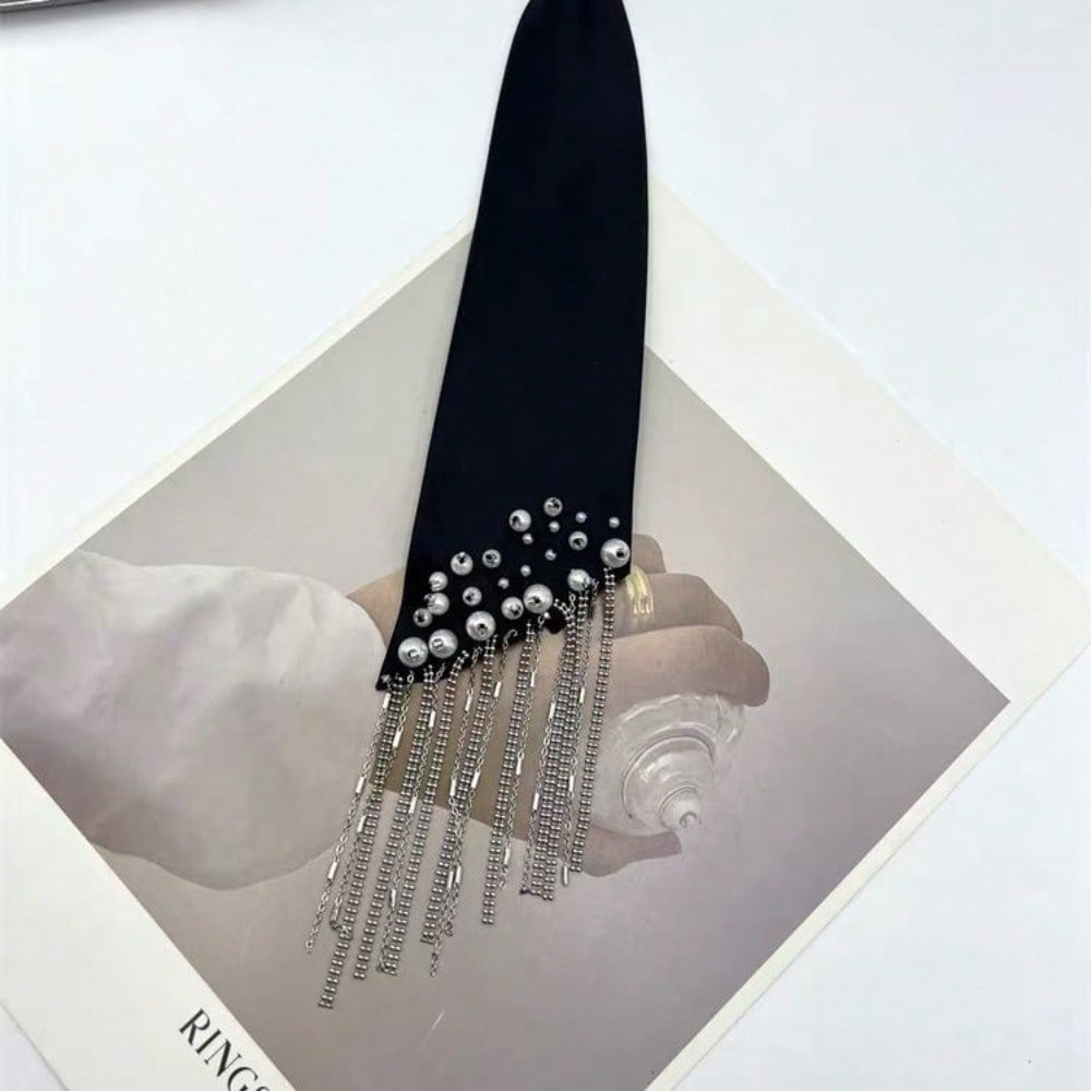 Tassel Tie Female Pearl Lazy Knot Free Shirt Black Tie