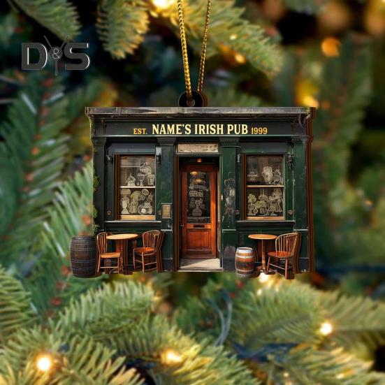 1/2/3Pcs Irish Pub Hanging Decoration Christmas Tree Hanging 3 Layers Wooden 3D Vintage Shop Ornament Retro House Scene Pendant